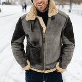2021 Winter Warm Long Sleeve Faux Fur Jackets Men Vintage Woolen Turn-down Collar Coats Mens Fashion Zip-up Overcoats Streetwear aidase-shop