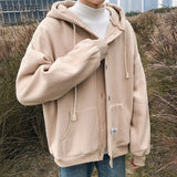 Aidase  Men With Hat Hoodies Single Breasted Loose Casual Plus Velvet Chic Fashion Harajuku Large Size S-3XL Warm All-match Basic Coats aidase-shop