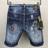 Aidase   Italian Fashion Brand Dsquared2 Men's Washed, Worn, Ripped, Painted Biker Denim Shorts aidase-shop