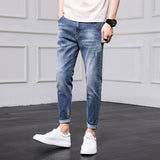 Jeans Men's Pants Men Spring and Autumn Korean version of the trend of the hole Slim nine pants bunch of feet pants men's foot pants aidase-shop