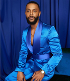 Aidase 2-Piece Men Suits Silk Satin Wedding Tuxedos Summer Party Wear Fit Fashion Blue Business For Best Man Peaked Lapel Blazer Suit aidase-shop