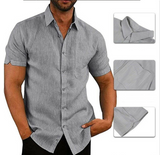Aidase Mens LAidase Mens Linen Blouse Short Sleeve Baggy Buttons Summer Solid Comfortable Pure And Linen Casual Loose Holiday Shirts Tee Tops aidase-shop