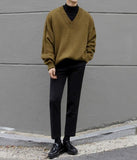 Aidase men's wear autumn winter V-neck sweater male's loose korean style knitted tops vintage long sleeve large size tops aidase-shop