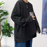 Aidase Plus Size 5XL-S Autumn Fashion Side Split Buttons Decor Long Sleeve Oversized T-Shirts Men Clothing Loose Casual Tee Shirt Homme aidase-shop