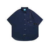 Urban Spliced Short Sleeve Shirt Men's Hip Hop Cityboy Loose Button Up Blouse 2023 Japan Style Top Versatile Casual Cargo Shirt aidase-shop