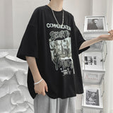 Summer New American Printed T-shirt Short Sleeve Men Baggy Oversized Cotton Tops Round Neck Trends Fitness Tees aidase-shop
