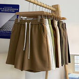 Summer New Basic Solid Straight Split Shorts Korean Vesion Trend Loose Casual Short Pants Unisex Streetwear Elastic Waist aidase-shop