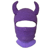 Aidase  Halloween Funny Horns Knitted Hat Beanies Warm Full Face Cover Ski Mask Hat Windproof Balaclava Hat for Outdoor Sport aidase-shop