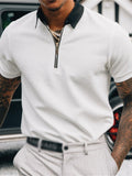 Summer Short Sleeve Knitted Solid Polo Shirts Men Fashion Zippers Turn-down Collar Pullover Tops Casual Mens Clothes Slim Polos aidase-shop