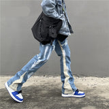 High Street New Wash Speckled Ink Spliced Jeans, Personalized Straight Loose Micro Flared Long Jeans aidase-shop