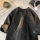Quality Oversized Acid Washed T Shirt Women Vintage T-shirts Streetwear Mineral Wash Tee Shirts Girl Loose Luxury Brand Tops aidase-shop