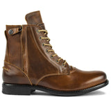 Men Knight Boots Autumn Exquisite Zip Ankle Handmade Round Toe Low Heel Males Shoes Fashion Leather Concise Leisure Design Boots aidase-shop