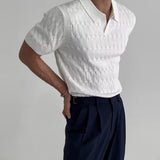 Casual Jacquard Knit Polo Shirt Men Fashion Solid Elastic Knitted Slim Tops Summer Vintage Short Sleeve Polo Tee Mens Streetwear aidase-shop