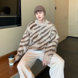 Zebra Sweater Men Autumn Winter Mohair Long Sleeve Round Neck New Korean Fashion Casual Male Tops Contrast aidase-shop