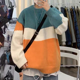 Aidase  Winter Mens Oversized Sweater Patchwork Korean Fashion Harajuku Casual Couple Pullovers Round Neck Long Sleeve Sweater Men
