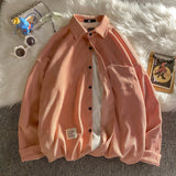 Autumn Winter Men's Casual Shirts Loose Corduroy Vintage Male Long Sleeve Cardigan Fashion Solid Color Blouses aidase-shop