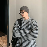 Zebra Sweater Men Autumn Winter Mohair Long Sleeve Round Neck New Korean Fashion Casual Male Tops Contrast aidase-shop
