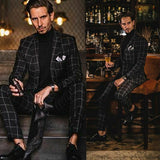 Black Plaid Men Suit 2 Pieces New Fashion Tailor-Made Blazer Pants Single Breasted Wedding Groom Work Wear Causal Tailored