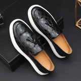 New Black Men's Vulcanize Shoes Brown Slip-On Sneakers Tassels Handmade Men Shoes Free Shipping Size 38-45 aidase-shop