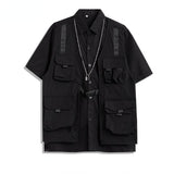 Techwear Men's Shorts Set Tank Top Men Cargo Punk Rave Vest Male Shirt Streetwear Hip Hop Hippie Men Clothing Pockets aidase-shop