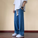 Japanese Style Trend Y2k Baggy Straight Jeans Men's Summer New Wide Leg Solid Color Casual Denim Pants Male High Street Trousers aidase-shop