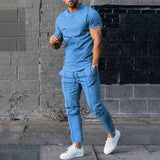 Men's Tracksuit Casual O Neck Short-sleeved Pullover T-shirt&Trousers Set for Men Streetwear Cotton Two-piece Men's Clothing aidase-shop