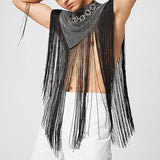 Fashion Irregular Tank Tops Men Vests Tassel Patchwork Turtleneck Sleeveless Streetwear Casual Sexy Cloak Ponchos aidase-shop