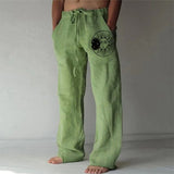 Vintage Graphic Print Mens Cotton Linen Trouser Casual Summer Loose Drawstring Beach Pants Men Fashion Long Pant Streetwear aidase-shop