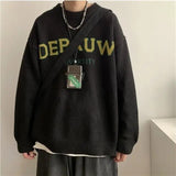 Japanese new style round neck sweater men's handsome lazy style loose couple warm clothes long-sleeved letter sweater aidase-shop