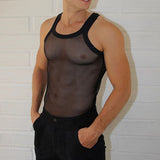 Nightclub Sexy Transparent Mesh Tank Tops Men Streetwear Fashion Slim Straps Sleeveless Vest Summer Mens See Through Camisoles aidase-shop