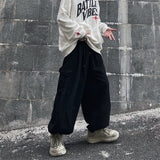 Aidase  Big Pocket Cargo Pants Men's Casual Solid Color Straight Pants Baggy Wide-leg Ankle-length Pants Men Elastic Waist  cargo Pants aidase-shop