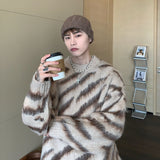 Zebra Sweater Men Autumn Winter Mohair Long Sleeve Round Neck New Korean Fashion Casual Male Tops Contrast aidase-shop