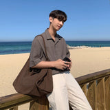 Summer Short-sleeved Shirt Men Fashion Social Mens Dress Shirt Korean 3-color Loose Pullover Shirts Mens Polo Shirt M-2XL aidase-shop