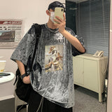 Y2K Hip Hop Graphic Tees Men Streetwear Blue Top White Men's Short Sleeve T-shirt Summer Cat T-shirt Cool Korean Vintage aidase-shop