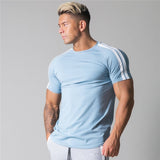 Side Stripes Gym Running Men's Summer Short Sleeve Sports Style Fashion T-shirt Bodybuilding Fitness Cotton T-shirt Men's Shirt aidase-shop