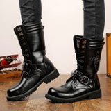 Men Fashion Motorcycle Boots Mid-calf Military Combat Boots Gothic Belt Punk Boots Men Sneakers Shoes Hightop Casual Boots aidase-shop