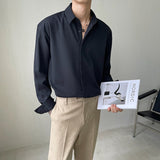 Black/Gray/Blue/White Shirt Men Slim Fashion Social Mens Dress Shirt Korean Solid Color Long Sleeve Shirts Mens Casual Shirt aidase-shop