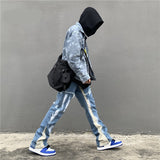 High Street New Wash Speckled Ink Spliced Jeans, Personalized Straight Loose Micro Flared Long Jeans aidase-shop