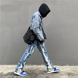 High Street New Wash Speckled Ink Spliced Jeans, Personalized Straight Loose Micro Flared Long Jeans aidase-shop