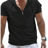Aidase Casual Men Hoodie Short Sleeve Close-fitting Pullover Hooded Summer Slim Fit Leisure Drawstring T-shirt Male Clothes aidase-shop