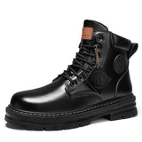 High Top Boots Men Leather Shoes Fashion Motorcycle Ankle Military Boots For Men Winter Boots Man Shoes Lace-Up Botas Hombre aidase-shop