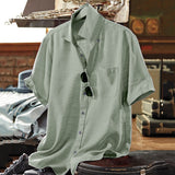 Beach Style Casual Loose Shirts Men Summer Fashion Pure Color Short Sleeve Buttoned Lapel Tops Shirt Vintage Oversize Mens Shirt aidase-shop