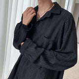 Shirts for men Apricot Handsome Lapel Men Blouse Vacation Hollow Out Sexy Fashion Men Clothing Male Mesh Long-sleeved Shirts aidase-shop