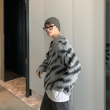 Zebra Sweater Men Autumn Winter Mohair Long Sleeve Round Neck New Korean Fashion Casual Male Tops Contrast aidase-shop