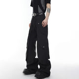 New Trendy Pleated Patchwork Men's Suit Pants Metal Button Fashion Personalized Wide Leg Trousers High Street aidase-shop