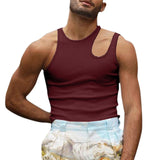Summer Casual Mens Cut Out Tank Tops Fashion Solid Color Sleeveless T-shirt Hollow Tank Tops Blouse Sexy Man Irregular Tees Tops aidase-shop