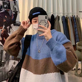 Aidase  Winter Mens Oversized Sweater Patchwork Korean Fashion Harajuku Casual Couple Pullovers Round Neck Long Sleeve Sweater Men aidase-shop