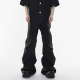 New Trendy Pleated Patchwork Men's Suit Pants Metal Button Fashion Personalized Wide Leg Trousers High Street aidase-shop