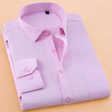 Men's Long Sleeve Standard-fit Solid Basic Dress Shirt Formal Business Work Classic Office Plaid Striped Smart Casual Shirts aidase-shop