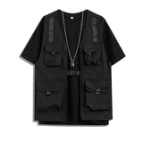 Techwear Men's Shorts Set Tank Top Men Cargo Punk Rave Vest Male Shirt Streetwear Hip Hop Hippie Men Clothing Pockets aidase-shop